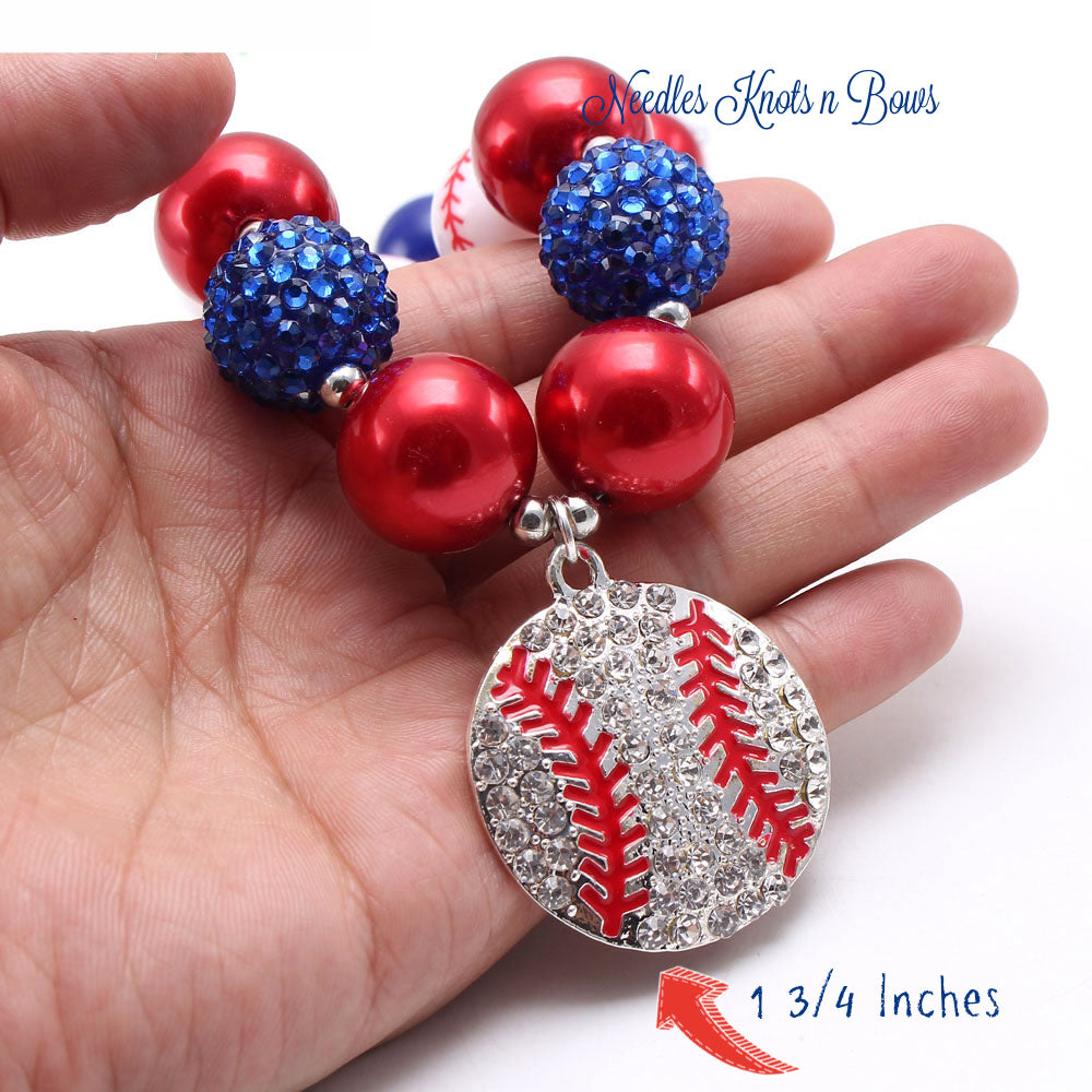 Baseball Chunky Bead Bubblegum Necklace, Girls Jewelry – Needles Knots