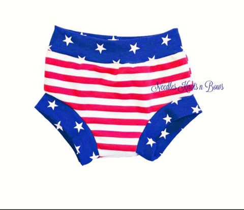 4th of July Baby Bottoms. Patriotic baby shorts. Red white and blue baby, toddler bloomers.