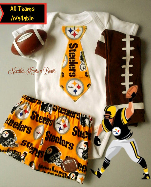 Needles Knots N Bows Boys Pittsburgh Steelers Outfit, Baby Boys Football Outfit, Game Day 0/3 Months / Add Leg Warmers