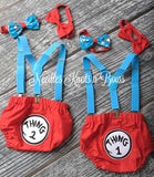 Baby Boys Thing 1 and Thing 2 Cake Smash Set.  Perfect for twin boys cake smash photo shoots and birthday celebrations. 