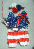 Baby Girls 4th Of July Petti Lace Romper Set, 1st Birthday Outfit, Petti Lace Romper Set