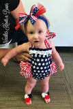 Girls 4th of July Patriotic Romper, Independence Day Outfit