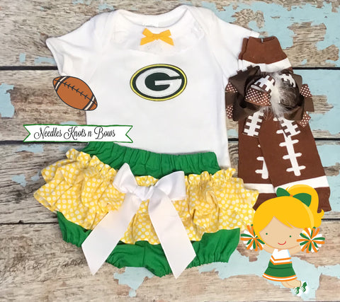 Green Bay Packers Baby Girls and Toddler Outfit.  NFL baby outfit, girl.
