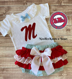 University of Mississippi Rebels baby outfit girl.  Ole Miss Rebels baby girls outfit