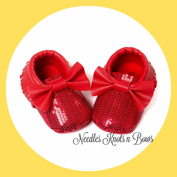 Moccasins (Nude Bow & Red Bottoms) - Children's Boutique Clothing