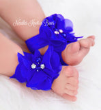 Baby girls royal blue barefoot sandals.