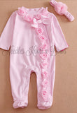 Baby Girls Pink Pajama's, Girls Pink Footed Sleeper with Headband, Coming Home Outfit