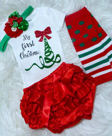 Girls First Christmas Outfit, Baby Girls 1st Christmas Onesie Set, Newborns, Infants, Toddlers Clothes