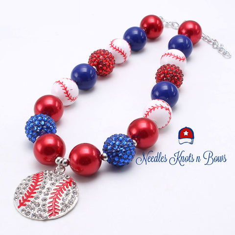 Girls baseball necklace. Chunky bead bubblegum necklace
