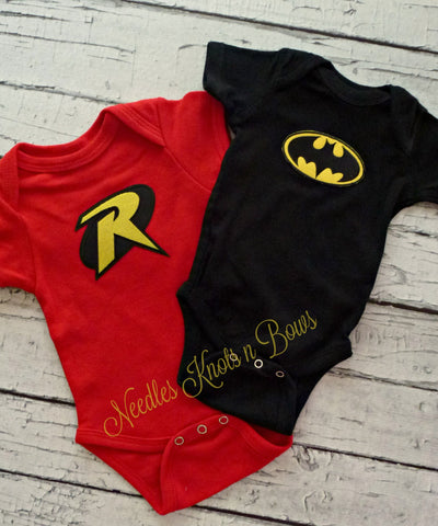 Twin Batman and Robin Superhero cosplay onesie’s.