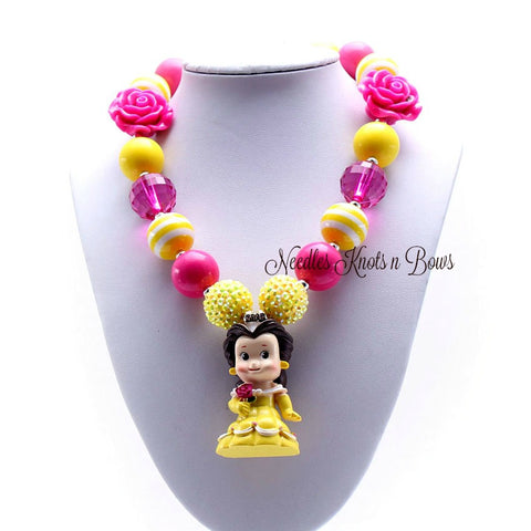 Belle Chunky Bead Bubblegum Necklace, Princess Belle Necklace, Girls Jewelry, Baby Girls, Toddlers