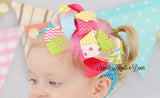 Gorgeous layered hair bow with feather boa center. Girls Birthday Hair Bow. Over the top hair bow.  