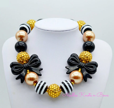 Girls Black and Gold Chunky Bead Bubblegum Necklace, Girls Jewelry, Kids Necklace, New Years Eve Necklace