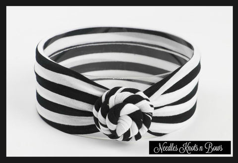 Black & White Striped Top Knot Headband, Turban Headband, Top Knot Headband, Girls Accessories