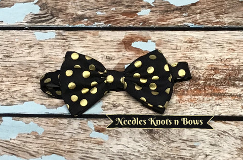 Black & Gold Bow Tie, Gold Polka Dots on Black, New Years Bow Tie