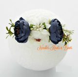 Blue & White Flower Headband, Baby Girls, Infants Floral Headbands