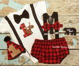 Boys 1st Birthday Outfit. Red Buffalo Plaid Cake Smash Outfit for Lumberjack -- Gone Fishing style photo shoots. You choose the pieces that you want and leave a message with the size needed while checking out. 