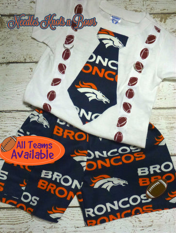 Baby boys and toddlers Denver Bronco’s game day outfit