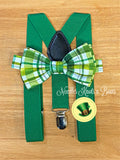 Green Plaid Bow Tie & Suspender Set, St. Patrick's Day Bow Tie