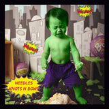 Boys Incredible Hulk baby and toddler costume, perfect for baby milestone and Halloween photo shoots