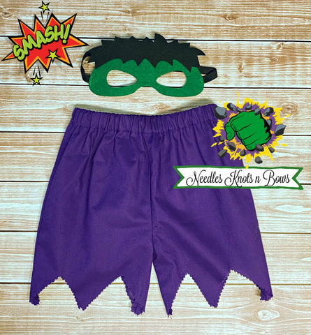 Infant - Newborns & toddler Hulk Smash shorts and mask for Halloween costume - Cosplay costume or photo shoot