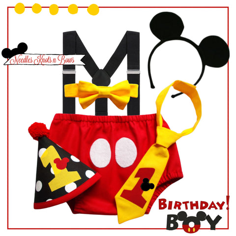 Boys Mickey Mouse Cake Smash Outfit, 1st Birthday