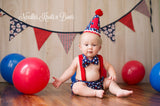 Boys cake smash outfit. 4th of July birthday hat.