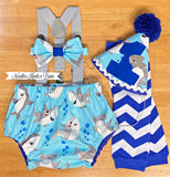 Boys Shark cake smash outfit and first birthday outfit.