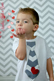 Baby Boys Valentine's Day Onesie. Chevron tie with red heart shirt.