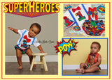 Boys first birthday outfit in Avengers theme.  Superhero birthday outfit and cake smash 