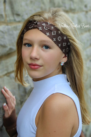 Girls Fashion Twist Knot Turban Headband, Brown, Black Brown