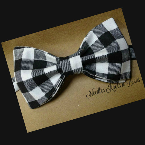 Black and white Buffalo plaid bow tie