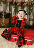 Girls Buffalo Plaid Christmas Romper, Long Sleeved Romper, Baby Girls Christmas Outfit