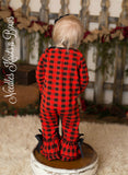 Girls Buffalo Plaid Christmas Romper, Long Sleeved Romper, Baby Girls Christmas Outfit