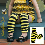 Bumblebee leg warmers.  Black and gold striped baby toddler leg warmers 