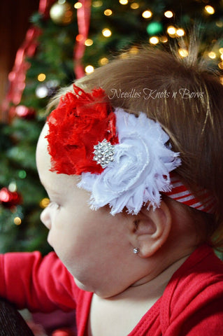 Red and White Christmas Shabby Chic Flower Headband, Girls Headband, Hair bow, Girls, Baby Headband, Christmas