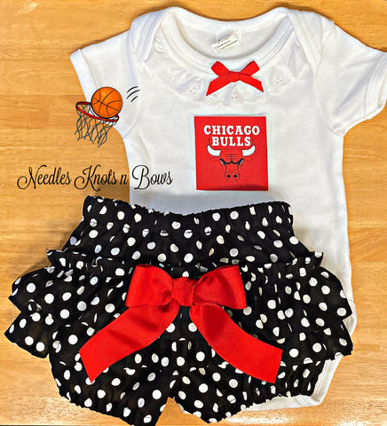 Baby girls and toddler Chicago Bears game day basketball outfit.