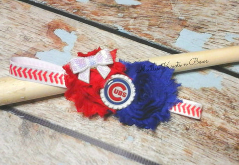 Chicago Cubs Headband, Cubs Headband, Girls Shabby Chic Baseball Headband