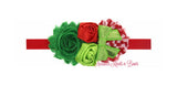 Girls Red & Green Rosette & Shabby Chic Flower Headband