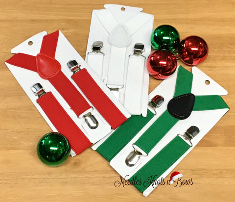 Christmas Suspenders, Red - Green or White Suspenders, You Choose, Boys, Baby Boys, Toddlers
