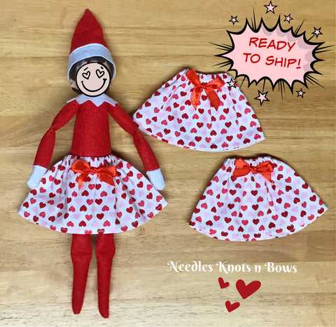 Hearts on White Valentine's Day Christmas Elf Skirt, Barbie Clothes