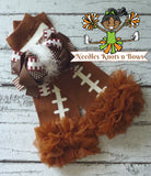 Baby girls and toddlers football leg warmers with ruffles and hair bow.