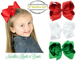 Christmas Hair Bow Set, Red, Green and White 6” Hair Bows, Girls Accessories, Girls Hair Bows