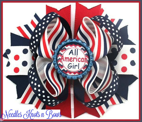 4th of July Hair Bow, All American Girl 5" Layered Patriotic Hair Bow