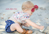 Girls 4th of July Outfit, Baby Girls 4th of July Boho Outfit, Patriotic Crop Top & High Waist Bloomer Set