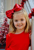 Girls 8" Red Sequin Hair Bow, Christmas, Valentines
