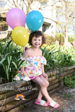 Girls Animal Balloon & Rainbow Outfit, Off the Shoulder Top w/ Bloomers