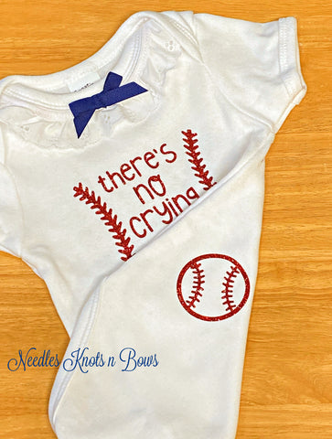 There's no crying in baseball onesie for girl.