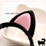 Girls Black Cat Ear Plush Headband, Black & Pink Hairband