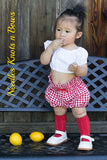 Girls Red Gingham Bloomers, High Waist Boho Bloomers, Red Checkered, Headwrap